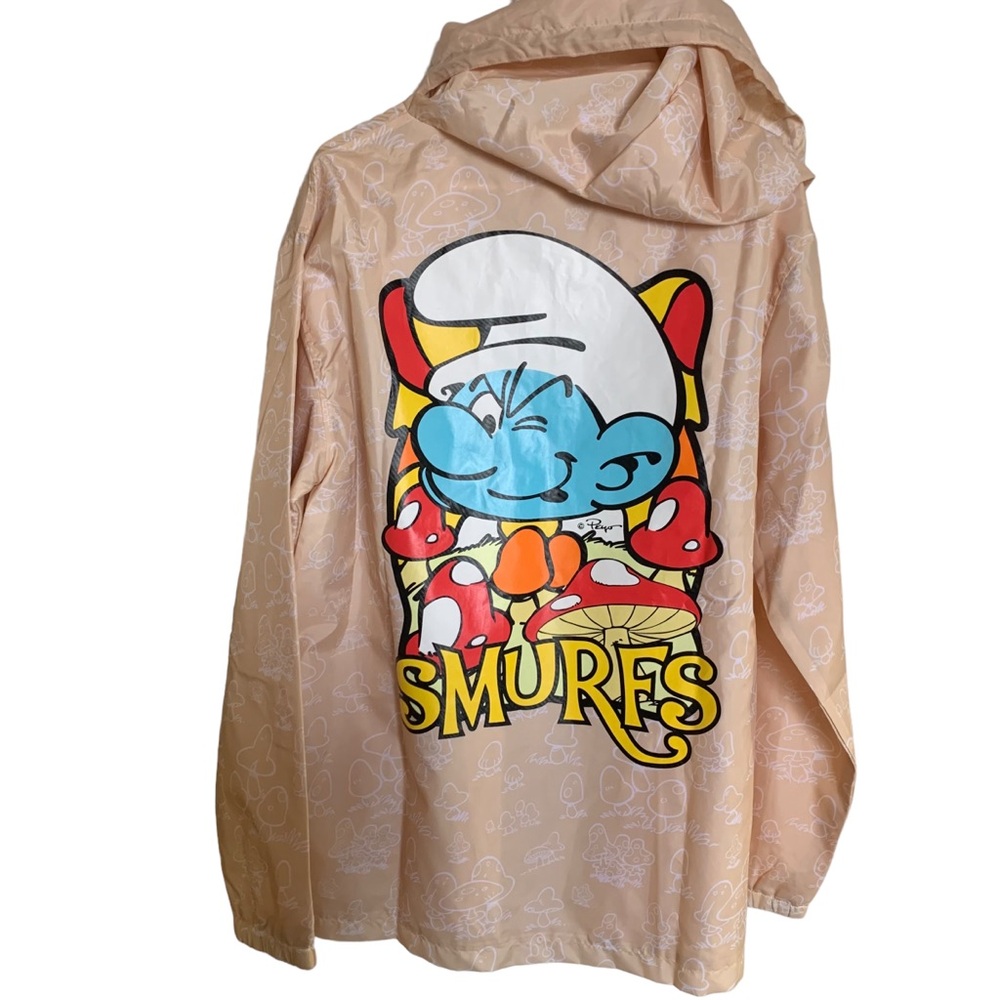 Smurfs Shell Jacket Lightweight Windbreaker Hooded Sz L